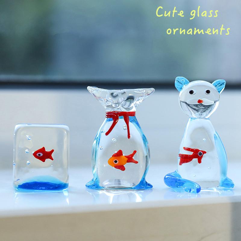Handcrafted Glass Pocket Fish Figurine Mini Pocket Fish Ornaments Vibrant Glass Fish Desktop Decoration Home Office Decor