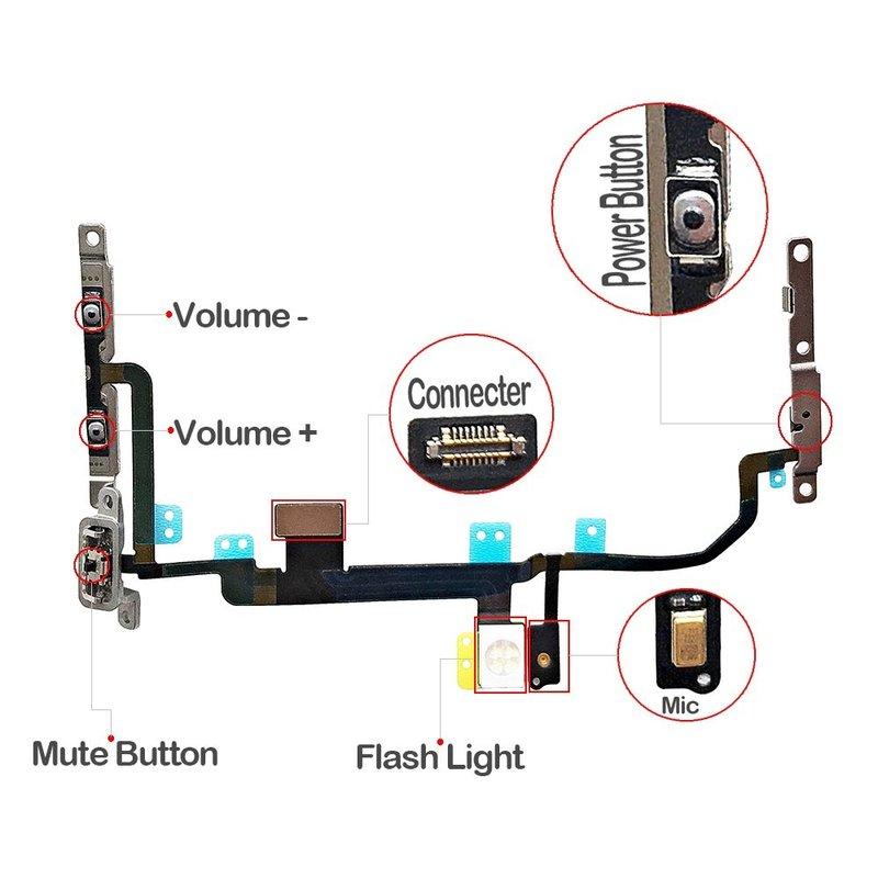 Power Volume Button Flex Cable For iPhone 7 7P 8 Plus With Flash Light Mic Repair Replacement