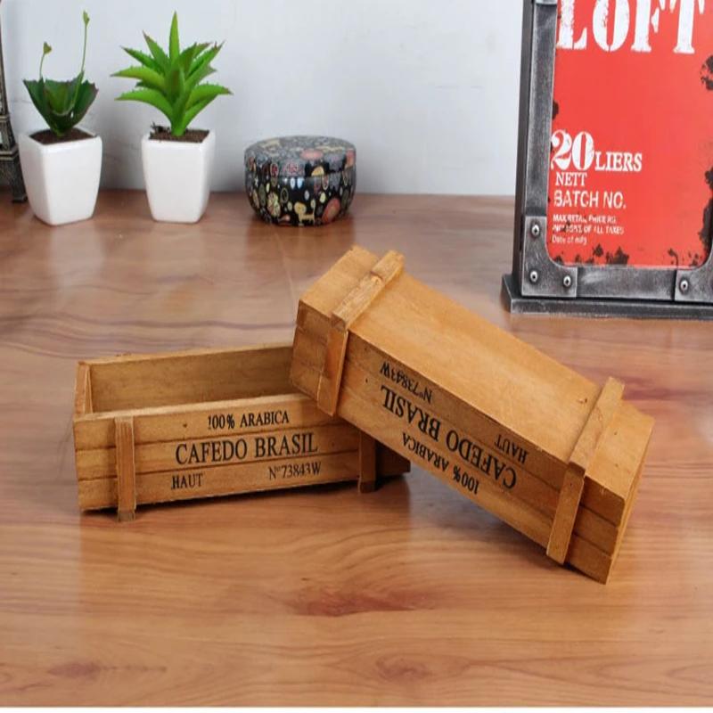 Ретро-садовый горшок для растений, винтажный деревянный ящик для хранения всякой всячины, канцелярские принадлежности, ручка, суккуленты, цветочные горшки, балкон, украшение для дома