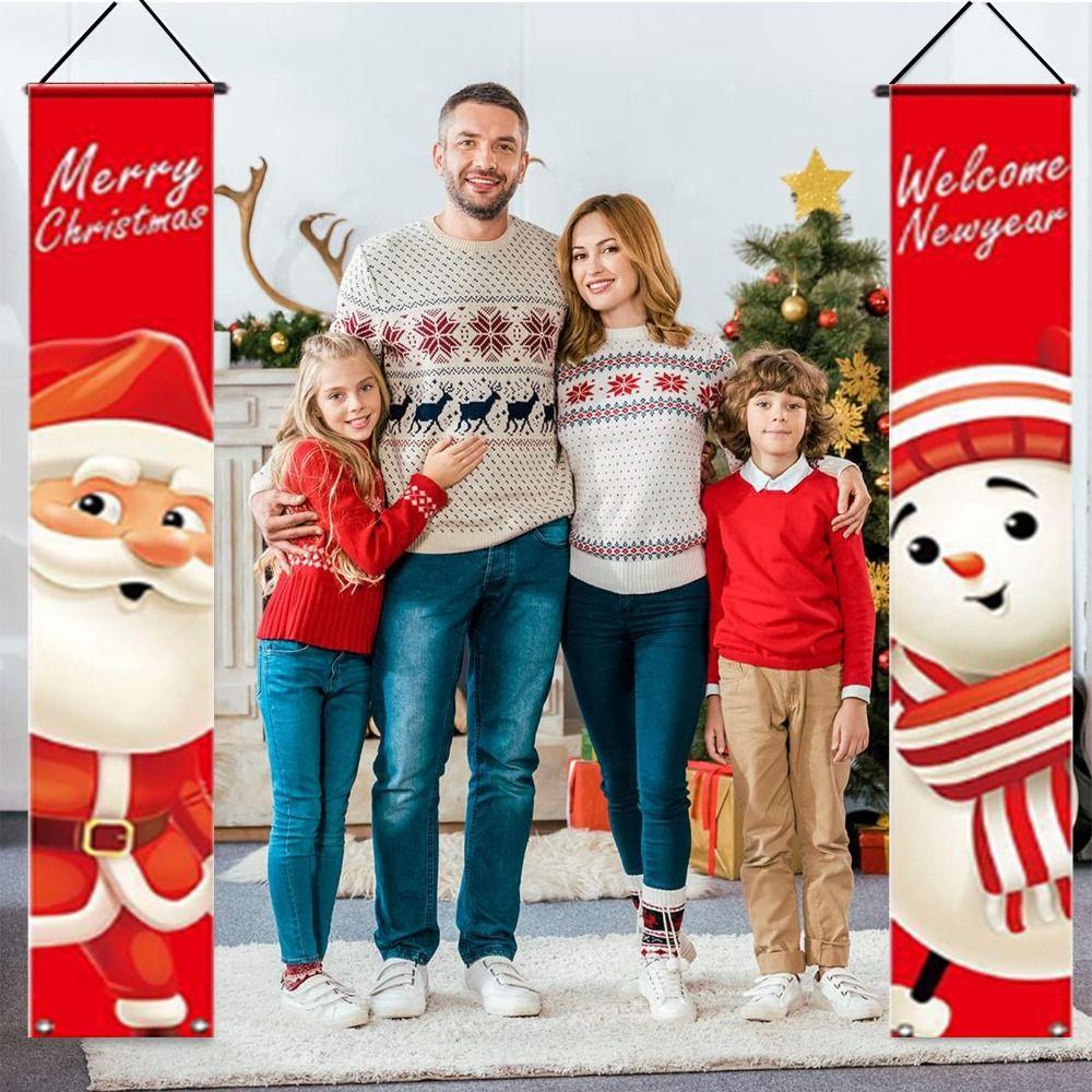 1pair Cloth Santa Claus Christmas Door Banner Cute Snowman Christmas Porch Sign Decorative Christmas Hanging Banner