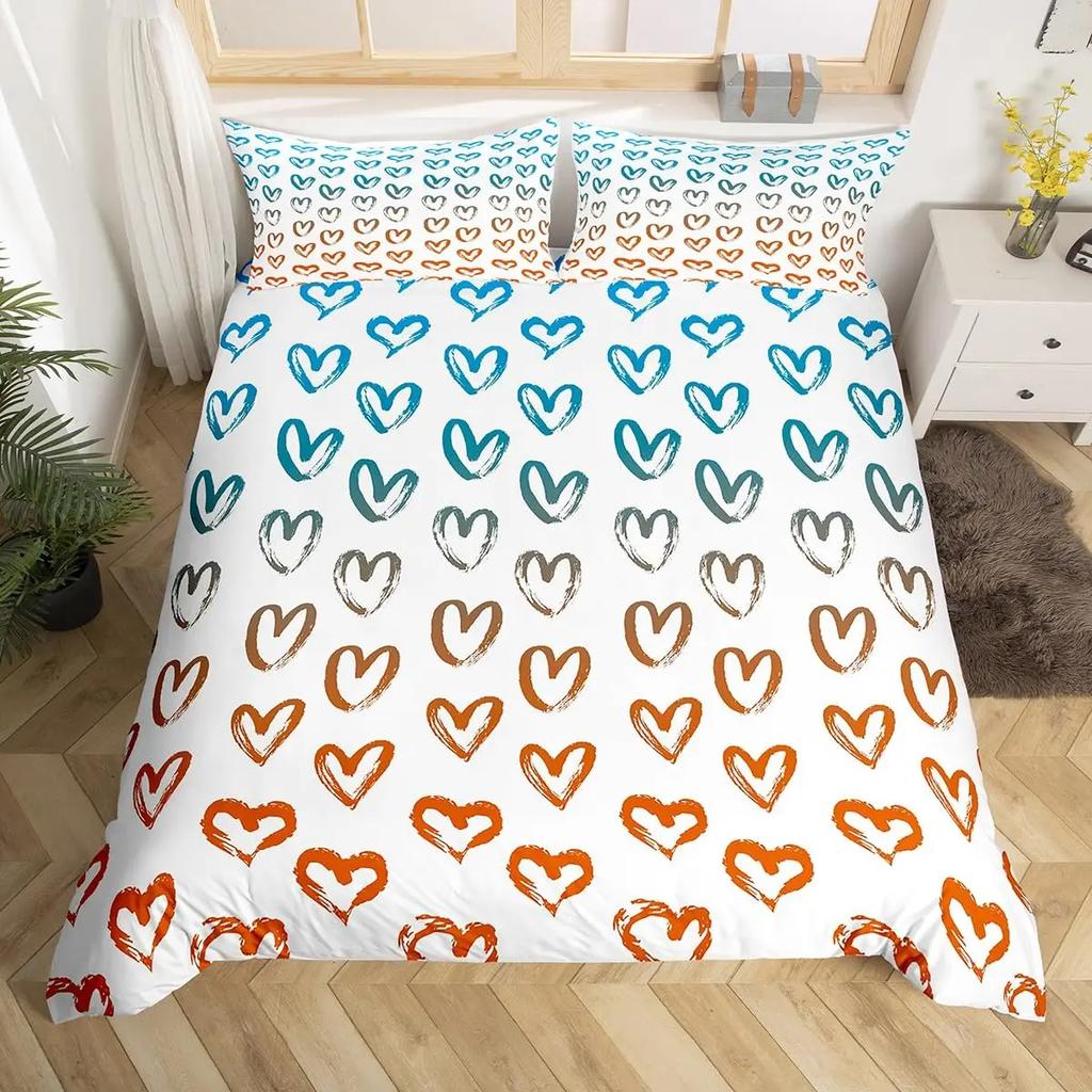 Пододеяльник с узором в виде сердец для девочек, женщин, розовый, романтическая тематика, постельный комплект, декор комнаты, мягкий чехол для одеяла на День святого Валентина