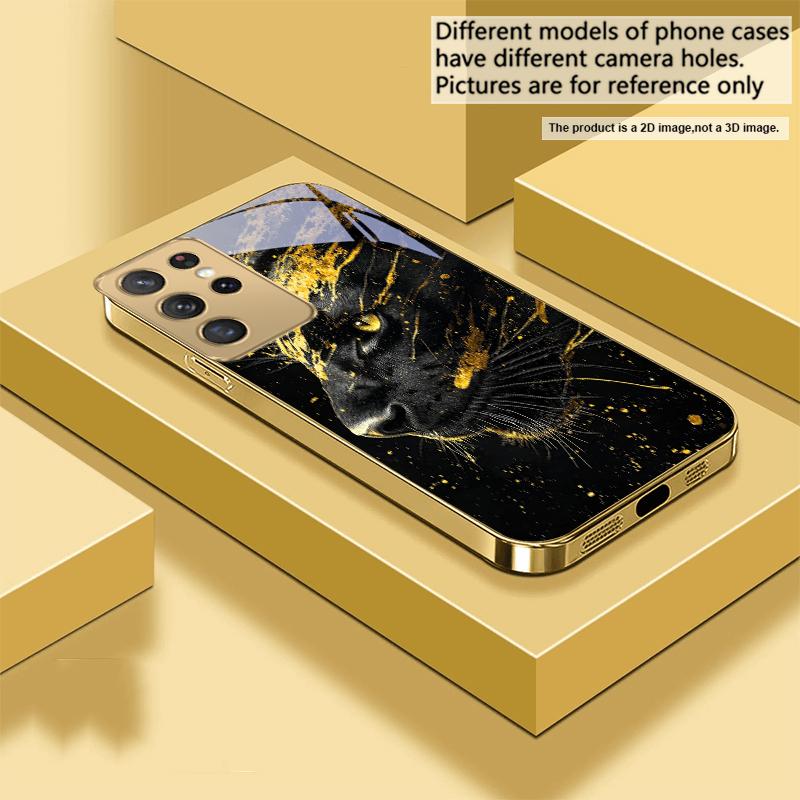 Черная Пантера рычит для Samsung Galaxy S26 S20 FE S21 S22 S23Plus S24 Ultra 25Ultra S21+ S9 S22 S8 S23 Золотой стеклянный чехол для телефона