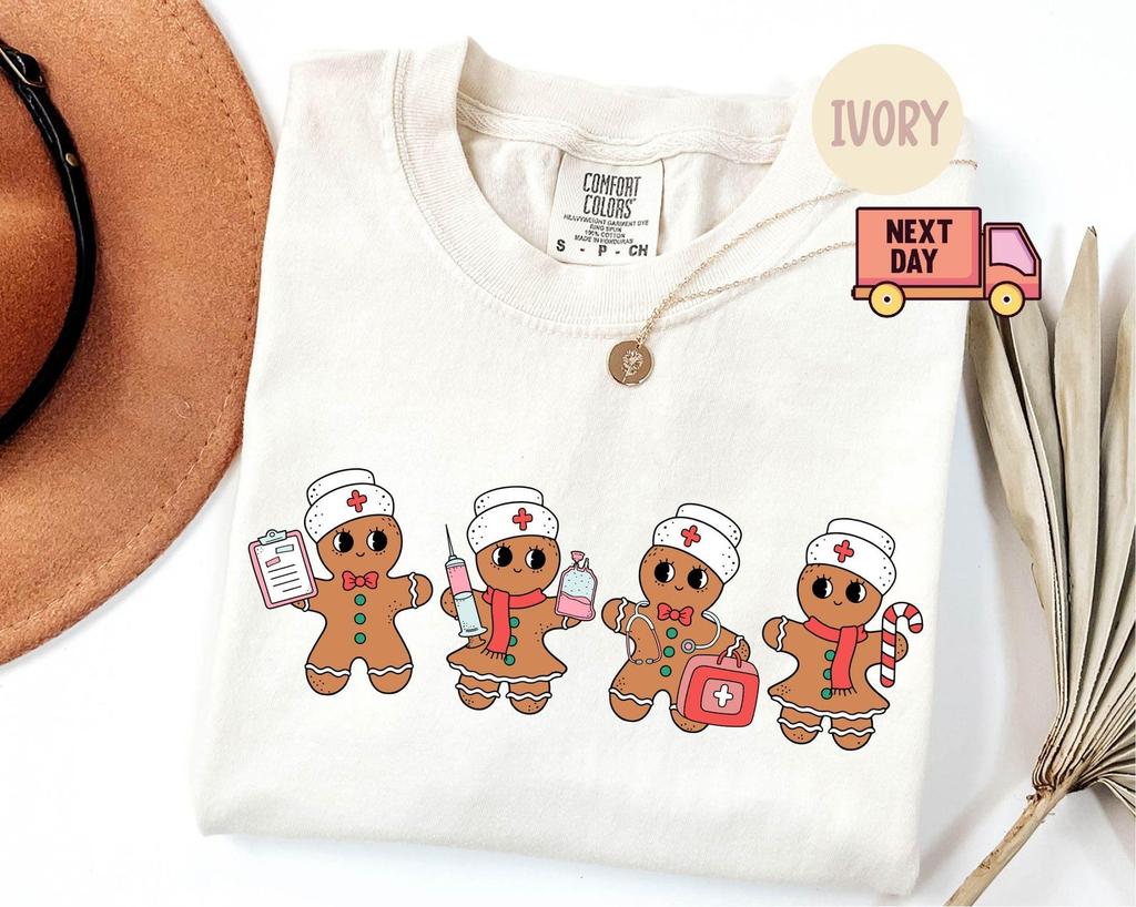 Comfort Colors® Christmas Gingerbread Nurse Shirt, Nurse Christmas T-Shirt, Christmas Nurse Team Gifts, Nurse Crew Shirts, Nurse Gift