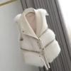 Осень Зима Новые Женские Меховые Пальто Жилеты V-образный вырез Однотонные Пуговицы Молния Мода Роскошь Свободный Без рукавов Кардиган Топы