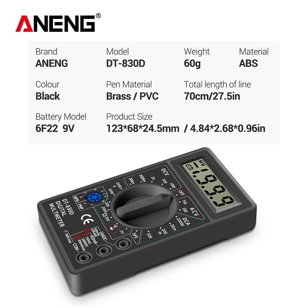 Aneng DT830D мини-цифровой мультиметр, вольтметр, тестер напряжения, ампер-ома, амперметр постоянного тока и переменного тока, измеритель мощности с зондом, зуммером