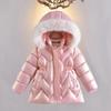 Girls Winter Solid Color Lining Plush Thick Warm Jacket Waterproof Hooded Parka for 4-8Y Girls
