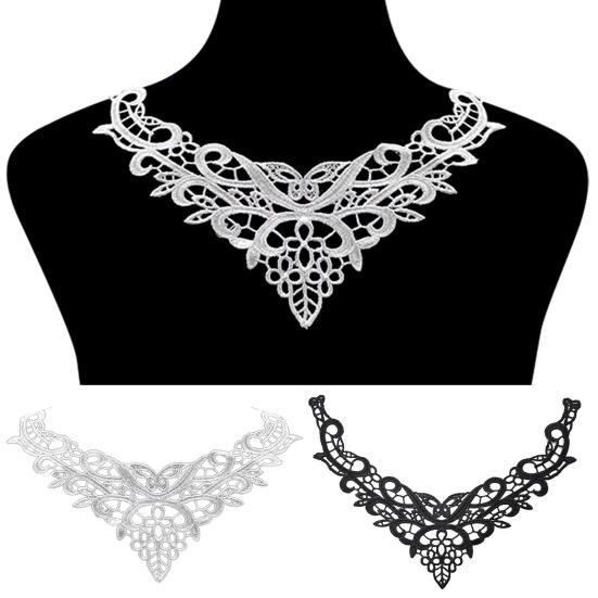 Embroidered Lace Collar V-Neck Butterfly Applique Women Embroidery Lace Neckline for Dress Gown Costumes DIY Sewing