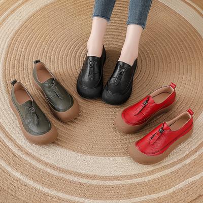 2025 весна туфли-лодочки из коровьей кожи первого слоя в стиле ретро на мягкой подошве большого размера на плоской подошве