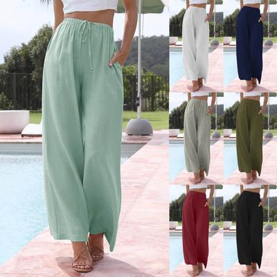 Летние женские повседневные широкие брюки со свободными завязками и передним карманом, однотонные повседневные женские рабочие повседневные брюки