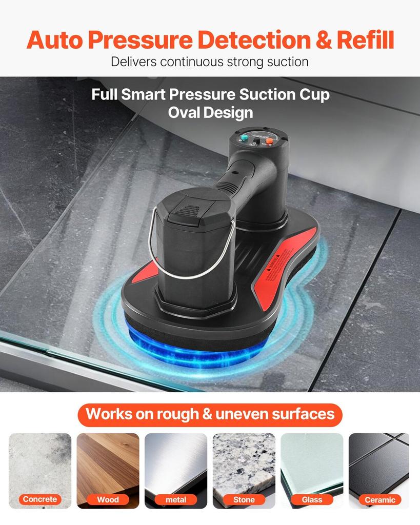 Electric Vacuum Suction Cup, 170 kg Max Lifting Capacity, Vacuum Glass Lifter with Digital Display, Heavy Duty Tile Suction Cup Tool for Lifting Tile,