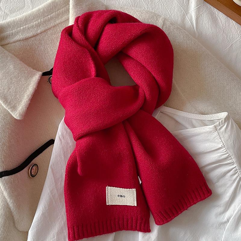 Exquisite Gentle Solid colored Small Scarf Whitening Knitted Woolen Short Scarf Autumn and Winter Warm Couple Style Simple and Elegant