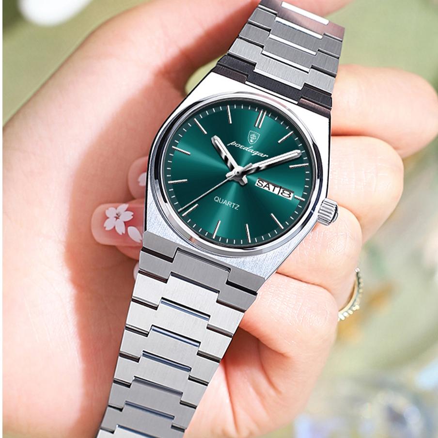 Fashion Quartz Ladies Watch Stainless Steel Date Week Woman's Wristwatch Waterproof Luminous Business Watches For Men Couples