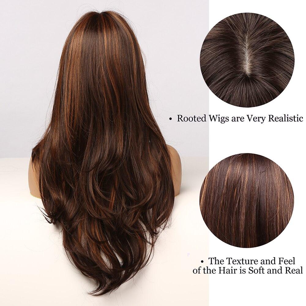 ALAN EATON Коричневый блондин с яркими бликами, длинные волнистые женские синтетические парики с челкой, термостойкие волосы для косплея, парик для женщин афро