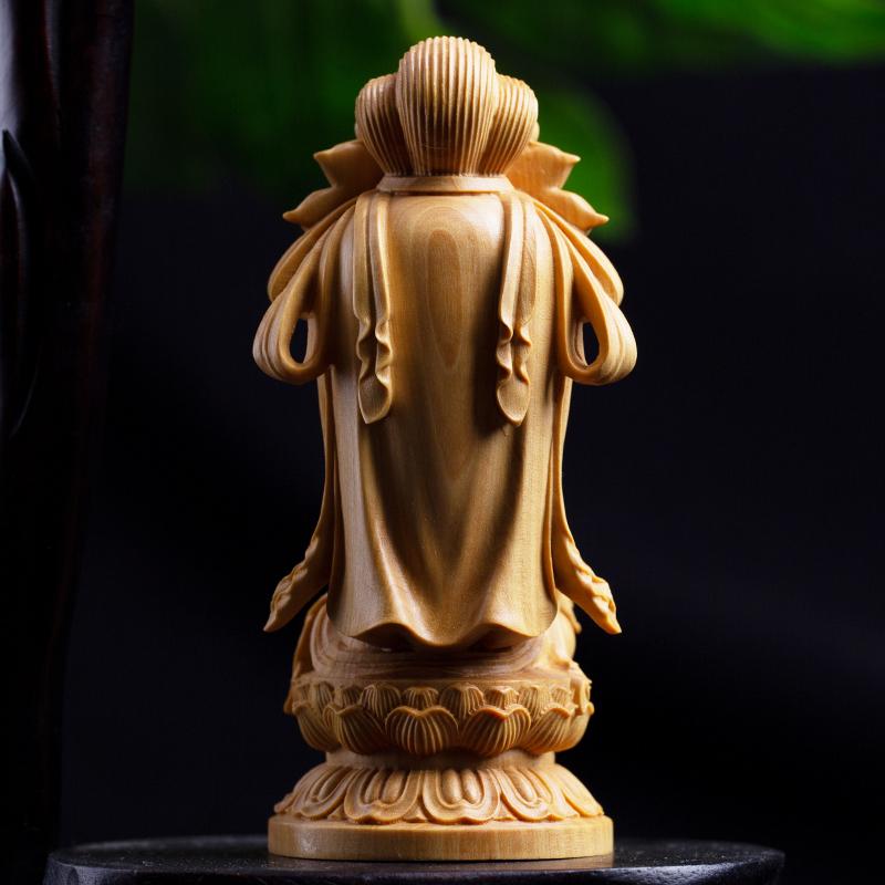 Woodcarving Cartoon Guanyin Statue Hand Carving Solid Wood Buddhist Feng Shui Guanyin Home Room Office Decoration Statue