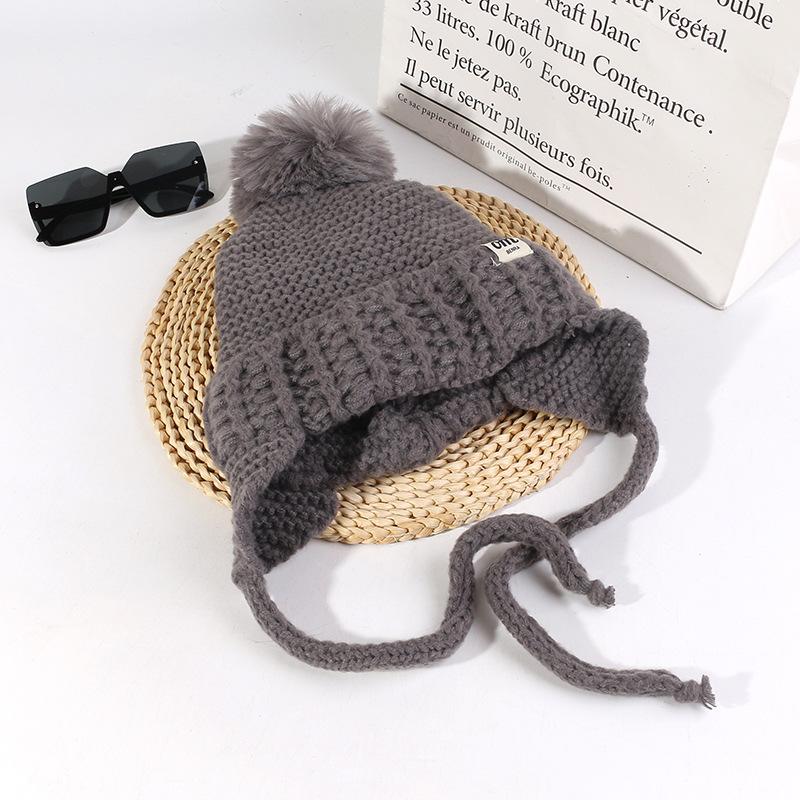 Женская модная осенне-зимняя универсальная шерстяная шапка в корейском стиле, с защитой ушей и теплая, милая вязаная шапка с шерстяным помпоном, шапка-пуловер от холода