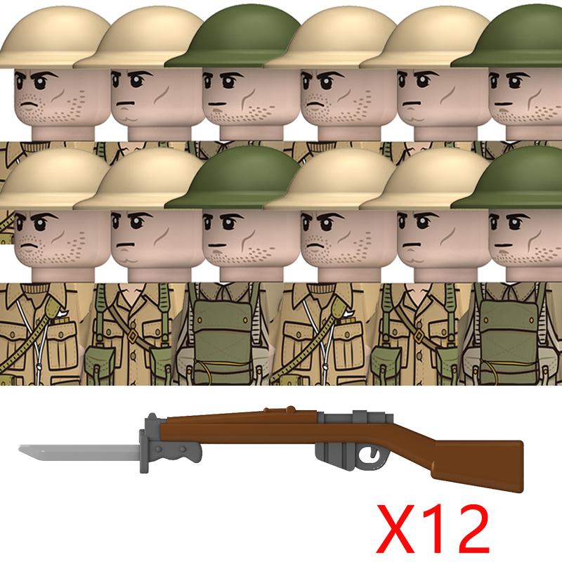 Нетоксичные Moc WW2 Британские Военные Солдаты Строительные Блоки Военно-Воздушные Силы Армия Пехота Шлемы Оружие Аксессуары для Оружия Кирпичи Игрушки Детский Подарок