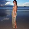 Autumn Fashion Wool Woven Sexy Halter Halter Perspective Royal Sister Wind Long Slit Dress