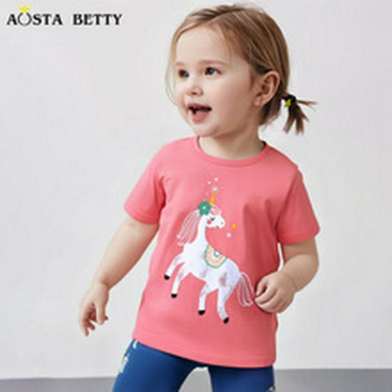 Летнее трикотажное хлопковое платье принцессы для девочек - Европейский и американский стиль, короткий рукав, милый дизайн