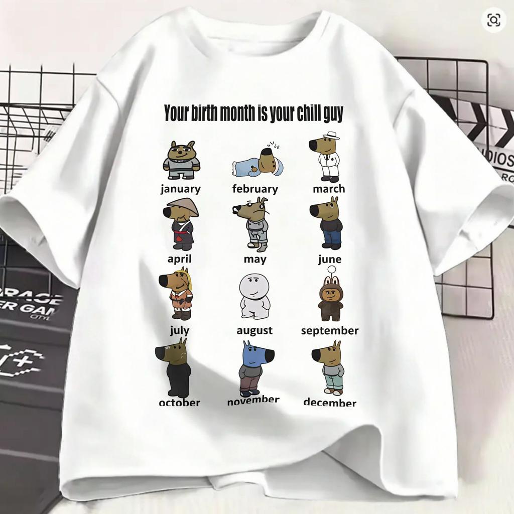 Chill Guys TShirts For Unisex Novelty Cotton Tees Crew Neck Short Sleeve T Shirts Graphic Clothing