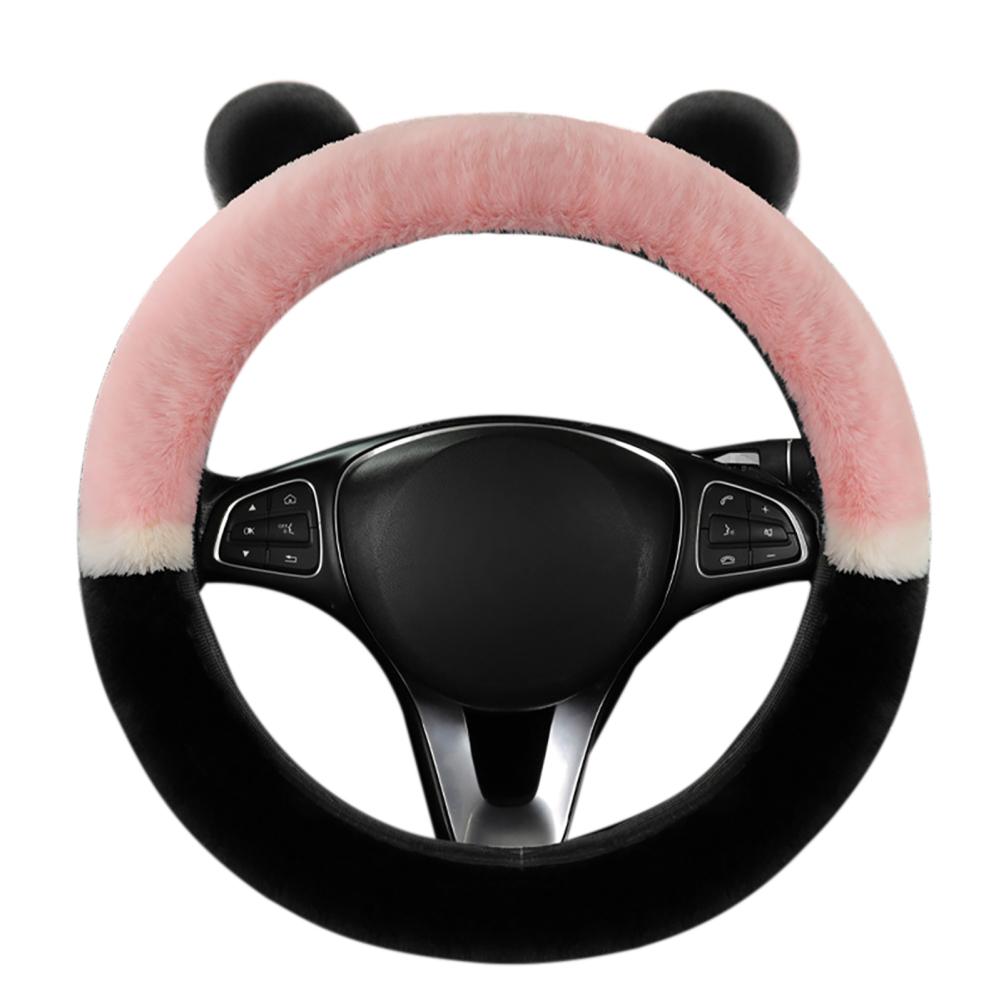 Чехол на руль автомобиля для зимы, теплый, пушистый, мягкий, плюшевый, милый, в форме ушей панды, защитный чехол на руль, декоративный чехол для интерьера