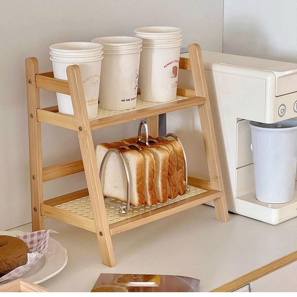 2-Tiers Wooden Storage Shelf Trapezoidal Display Stand New Cup Holder  Bedroom