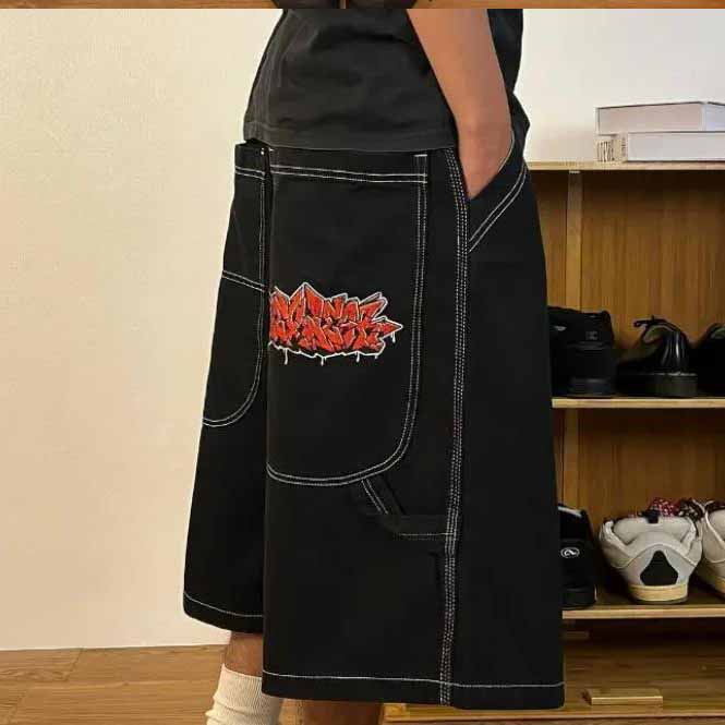 Корейские женские шорты винтажные мешковатые джинсы уличная одежда джинсовые шорты харадзюку готика оверсайз джинсовые брюки вышивка лето