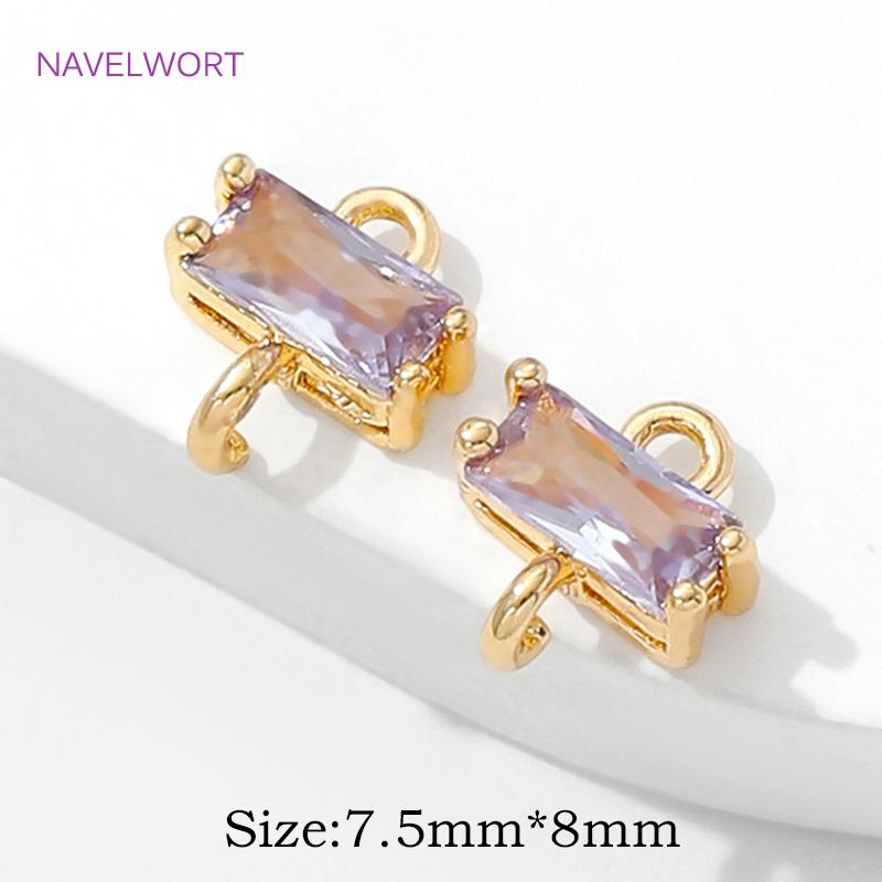 7.5mm*8mm 18K Gold Plated Brass Square Crystal Glass Connector Charms,Connectors For Jewelry,DIY Jewelry Making Materials