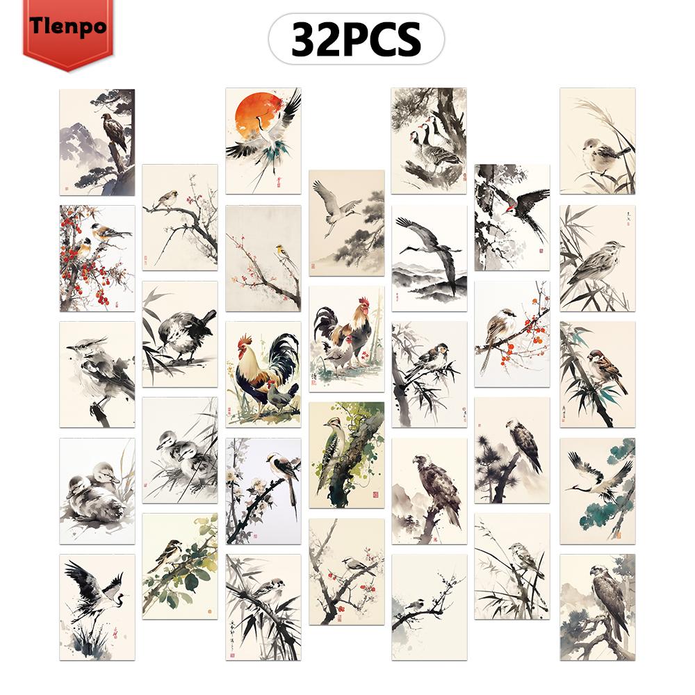 32 шт., Винтажные открытки с иллюстрациями японских птиц, Почтовые открытки, Поздравительные открытки, Открытки для DIY, Сувенирные открытки, Украшения