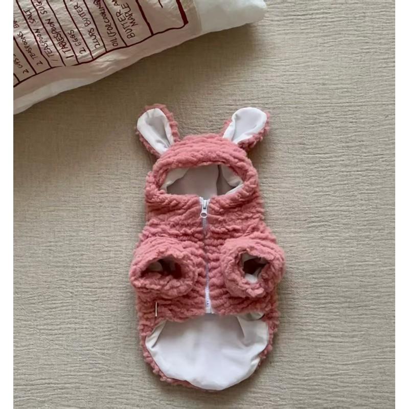 Pet Winter Warm Hoodie With Fluffy Ears Small Dogs Cats - Cotton Fleece Cozy Outfit In Pink Gray Brown Green