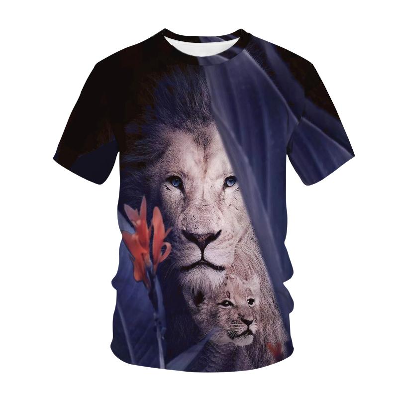 Футболка Summer Lion Tiger с принтом животных в 3D-стиле для мужчин и женщин, модные футболки с круглым вырезом, мужской топ