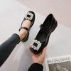 Round Head Small Leather Shoes Women's Autumn New Rhinestone One-word Strap JK Mary Jane Single Shoes Platform Loafers