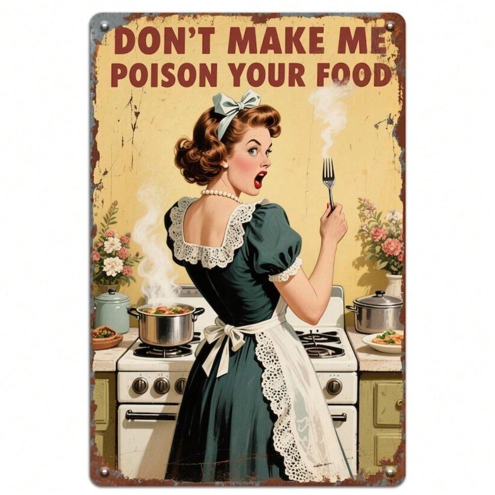 Planetjuice Vintage Metal Tin Sign Funny Kitchen Wall Decor Poison Food Humor Plaque