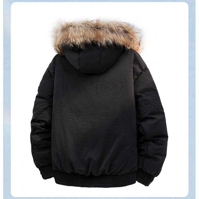Unisex Winter Down Jacket With Detachable Faux Fur Collar 85-90% White Duck Windproof Thick Outdoor Parka