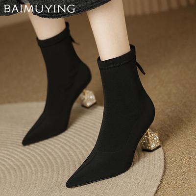 Замшевые женские ботильоны с острым носком на высоком каблуке, модная обувь, дизайнерские зимние ботинки челси 2024 года, модные туфли-лодочки в готическом стиле Botas De Mujer