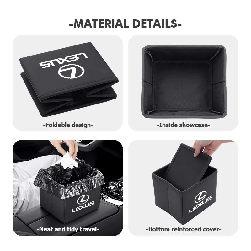 AIS1 Lexus Car Foldable Leather Storage Box Garbage Bin Accessories For Lexus F SPORT ES RX NX LS UX LM LX GX LC RZ IS CT GS RC HS SC