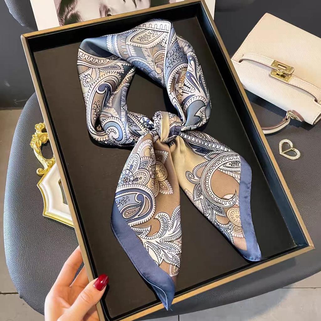 Retro Paisley Print Silk Square for Scarf Women Soft Satin Neckerchief Female Foulard Headband Hijab Headscarf Hand Bag Ribbon