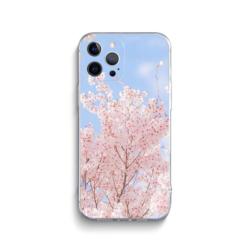 Розовый чехол для телефона с сакурой для iPhone 15 14 13 12 11 Pro Max Xs Xr X 7 8 Plus 12 13 Mini Силиконовый прозрачный чехол