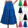 Women's Fashion Summer Bohemian Solid Color Elastic Waist A-line Pocket Half Length Skirt