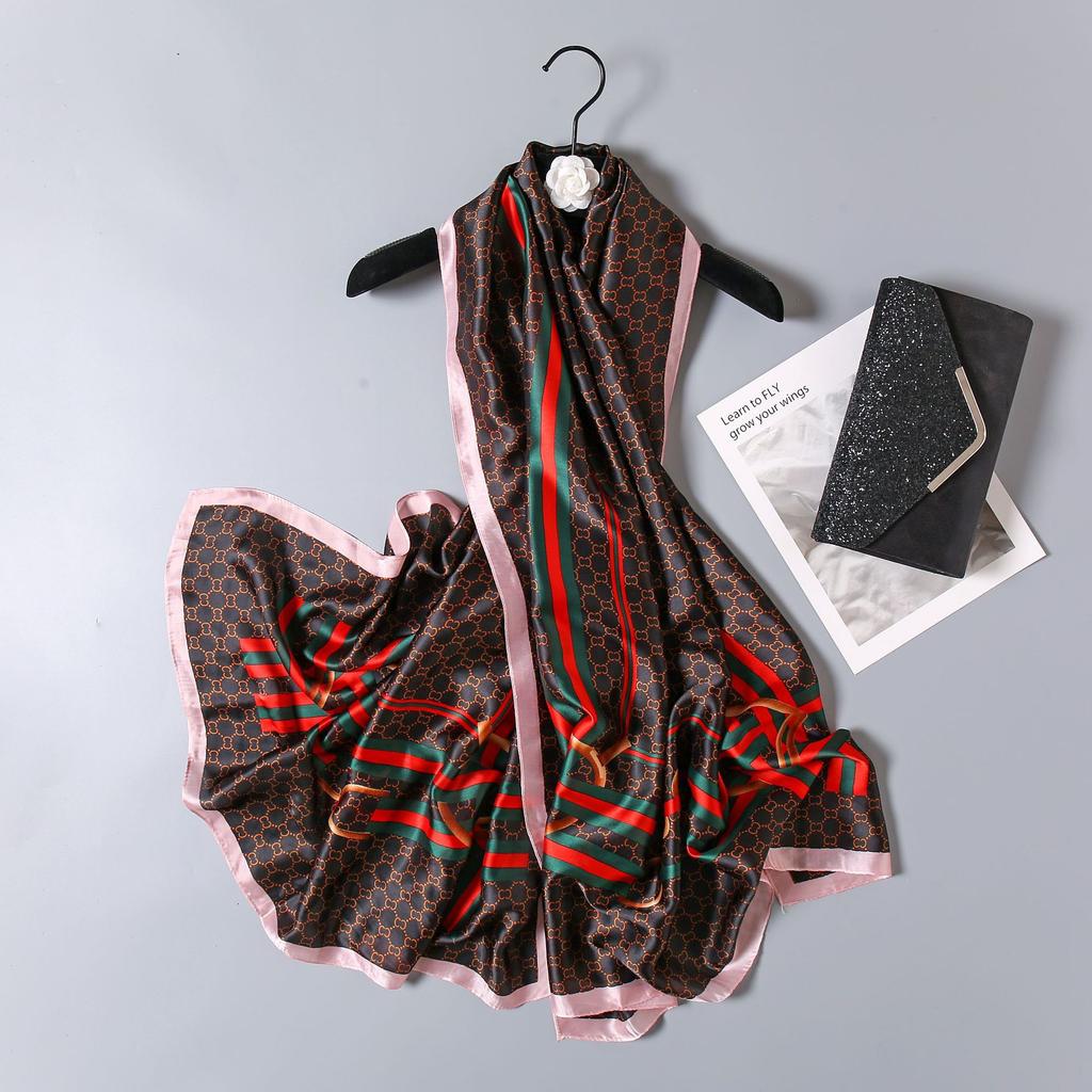 Spring and Summer New Four-leaf Clover Flowers Flowers Women Sunscreen Silk Scarf Long Shawl Seaside Holiday Sunshade Scarf