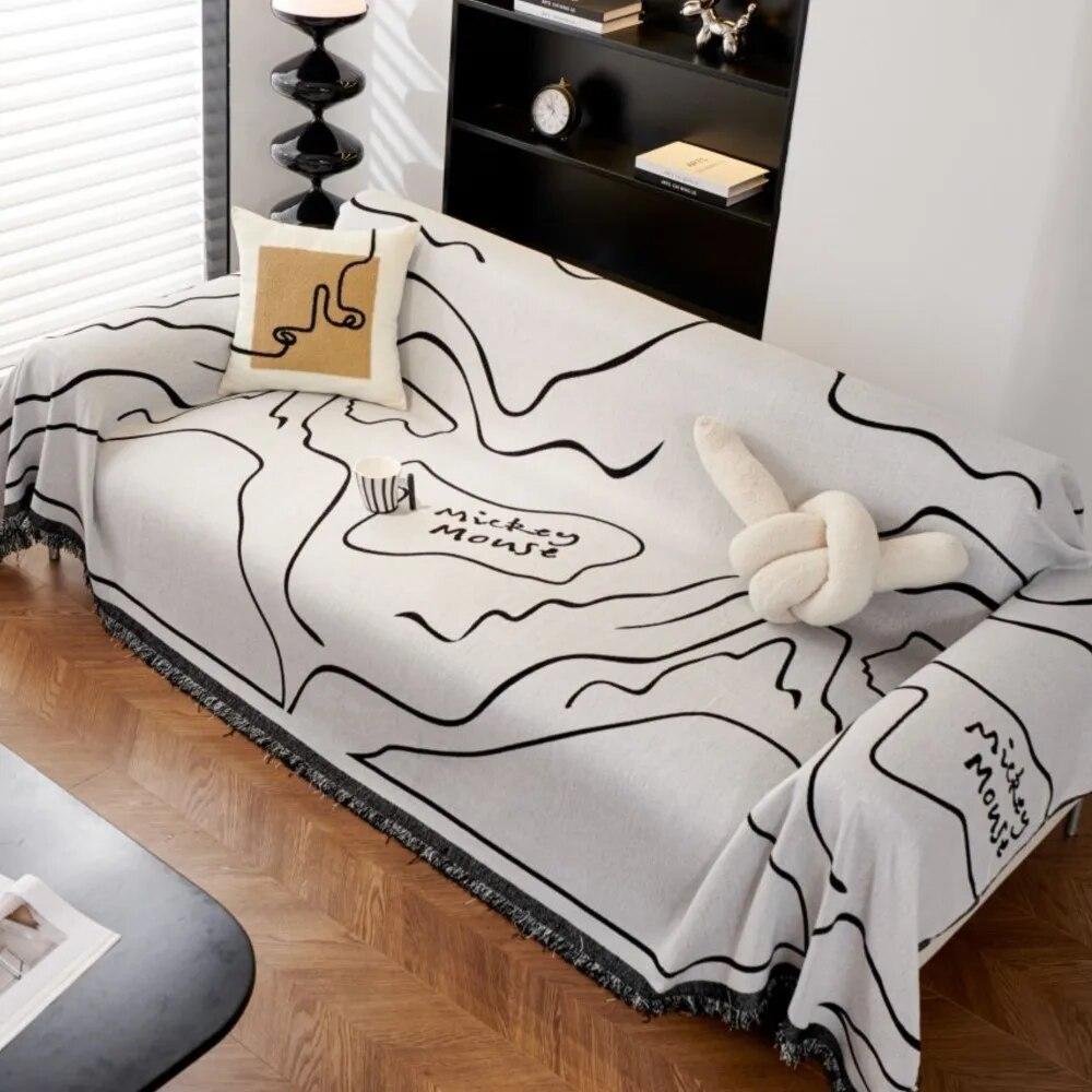 Black White Lines Couch Covers Luxury Sofa Cover Cloth Slipcover Non-Slip Cloth Sofa Cushion Blanket Decorative Dust Cover
