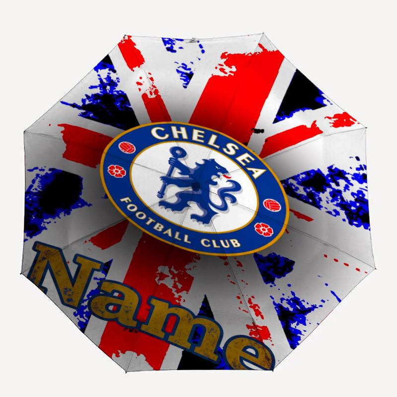 Custom Name Chelsea Football Club Theme Automatic Umbrella, Lightweight & Portable, 8 Rib, Perfect for Outdoor Travel, Birthdays, Christmas, Gifts.
