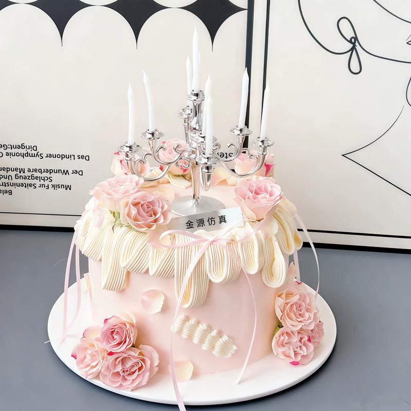 Simulation Ballet Ribbon Candlestick Butterfly Heart-shaped Flower Birthday Cake Model Window Sample Display Photography Props