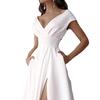 Женские нижние юбки, вечернее платье больших размеров с v-образным вырезом, белое платье длиной до пола с высокой талией и боковым разрезом, с карманами для банкета