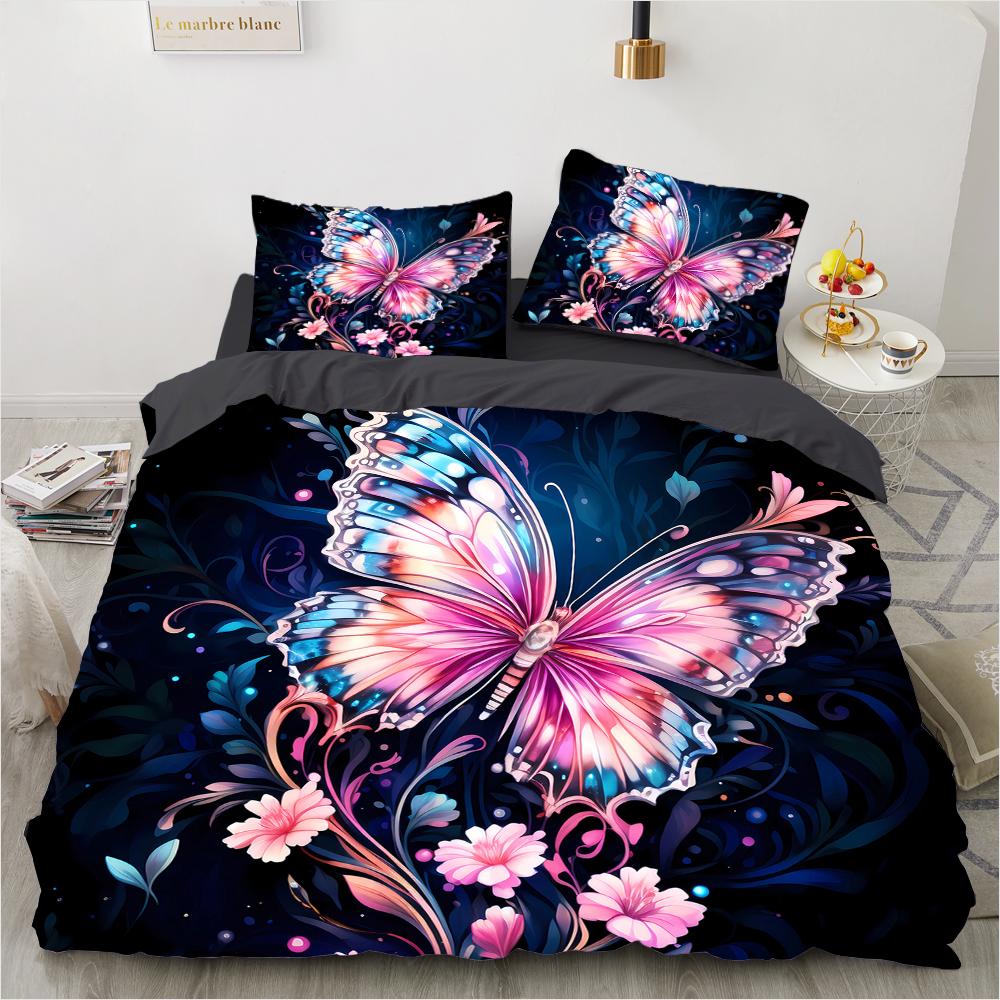 3D-печатный узор «Бабочка» (Комплект из трех частей) Односпальный двуспальный комплект постельного белья с пододеяльником и наволочкой