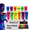 Face Body UV Paint Fluorescent Blacklight Glow Set Makeup Party Body Art