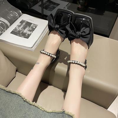 Босоножки с бантом на квадратном каблуке в сказочном стиле, летние женские 2025, новые, с квадратным носком, нежные и универсальные, под юбку, туфли