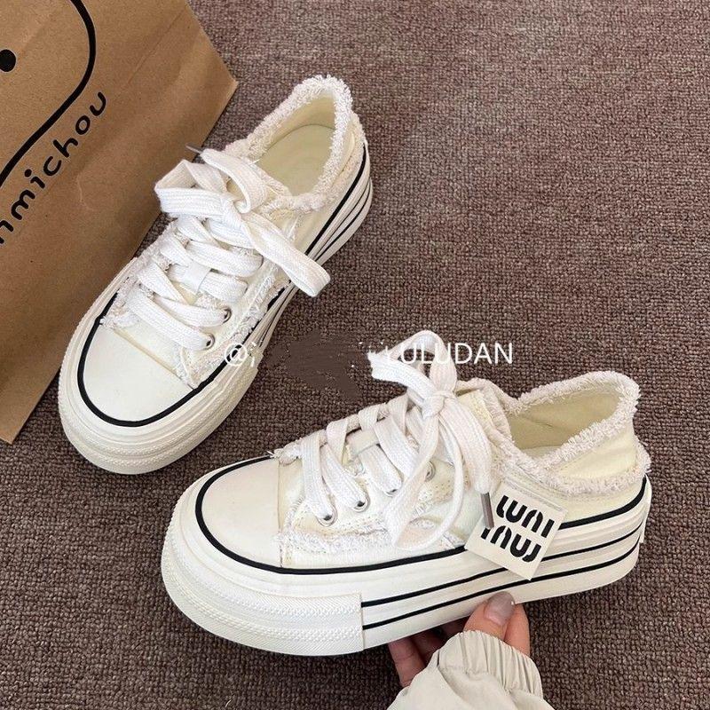 Розовые универсальные парусиновые туфли на платформе с необработанным краем, женские летние новые модные повседневные легкие кеды в стиле инс