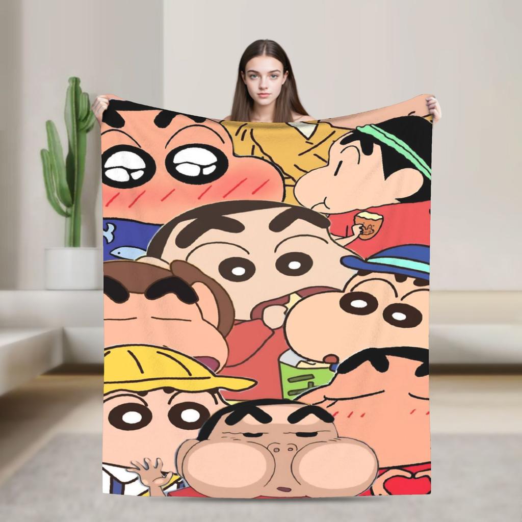 Shinchans 90S Cartoon Flannel Blanket  Awesome Throw Blankets For Bed Sofa Couch 150*125Cm Rug Piece