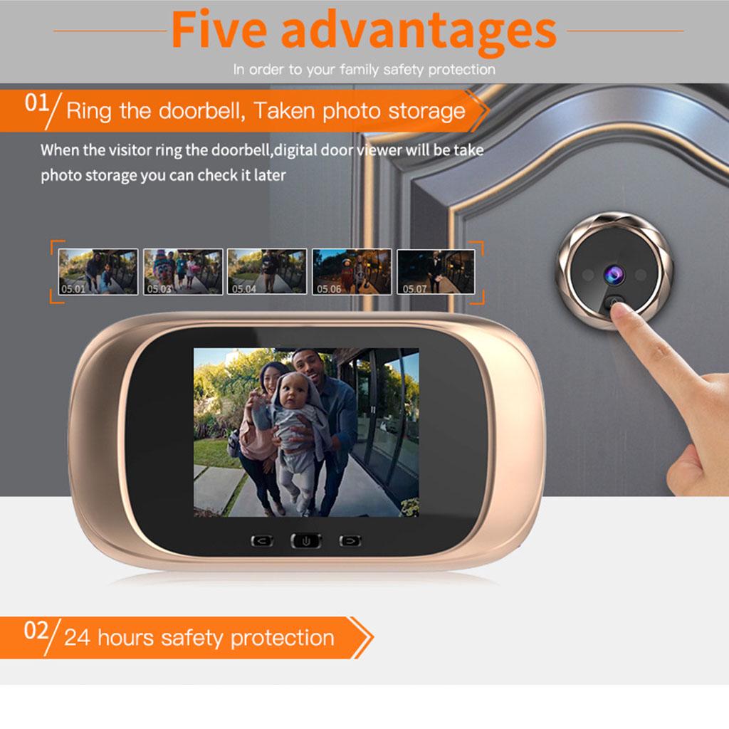 2,8-дюймовый цветной ЖК-экран, цифровой дверной звонок с углом обзора 90 градусов, электронный глазок, камера ViewerAA