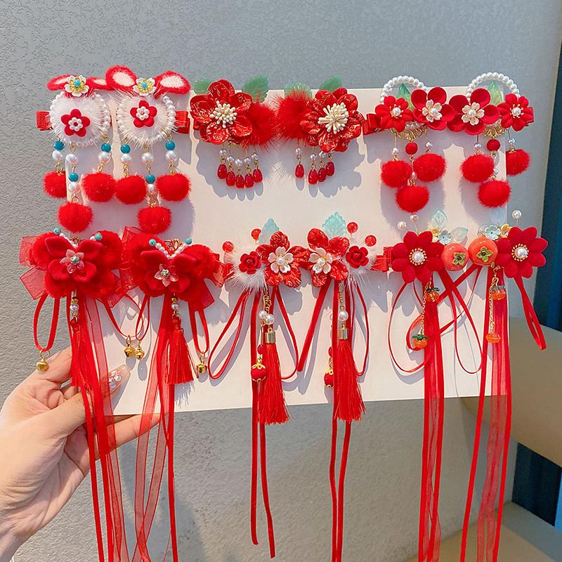 Китайский стиль Детские новогодние заколки для волос Kawaii Cheongsam Hanfu аксессуары для волос Косплей Шарик для волос Заколка для волос